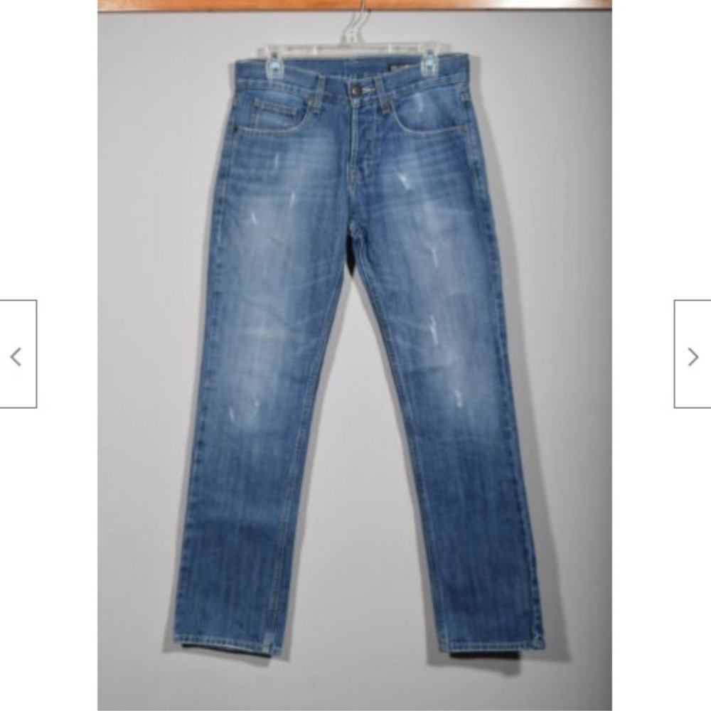 William Rast Target Blue Distressed Slim Straight Leg Button Fly Jeans 28 X 32 - Picture 1 of 3